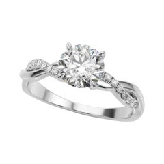GIA 1.07ct Round Twisted Vine Nature Inspired Band White Gold Diamond Ring