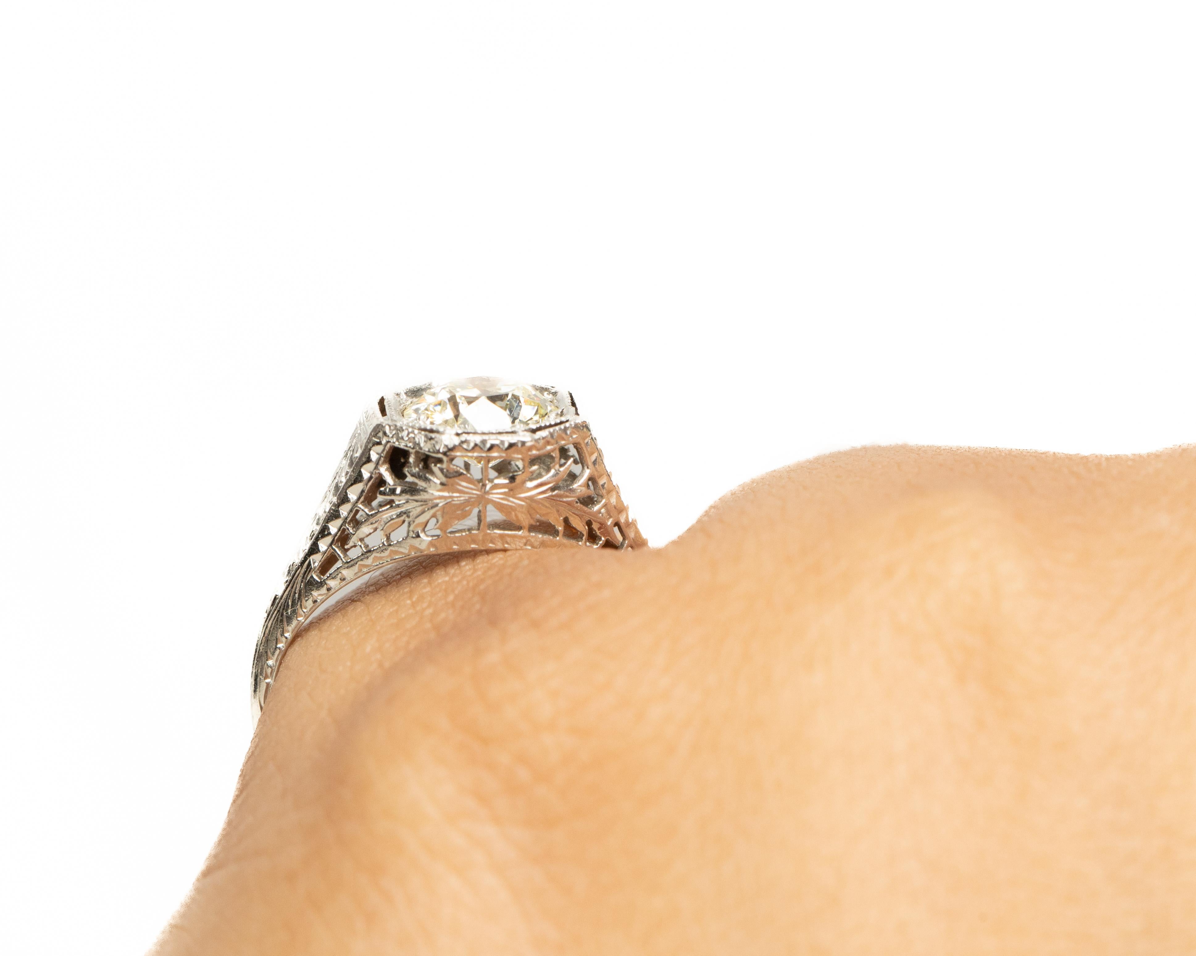 GIA 1.08 Carat Total Weight Art Deco Diamond Platinum Engagement Ring In Good Condition For Sale In Atlanta, GA