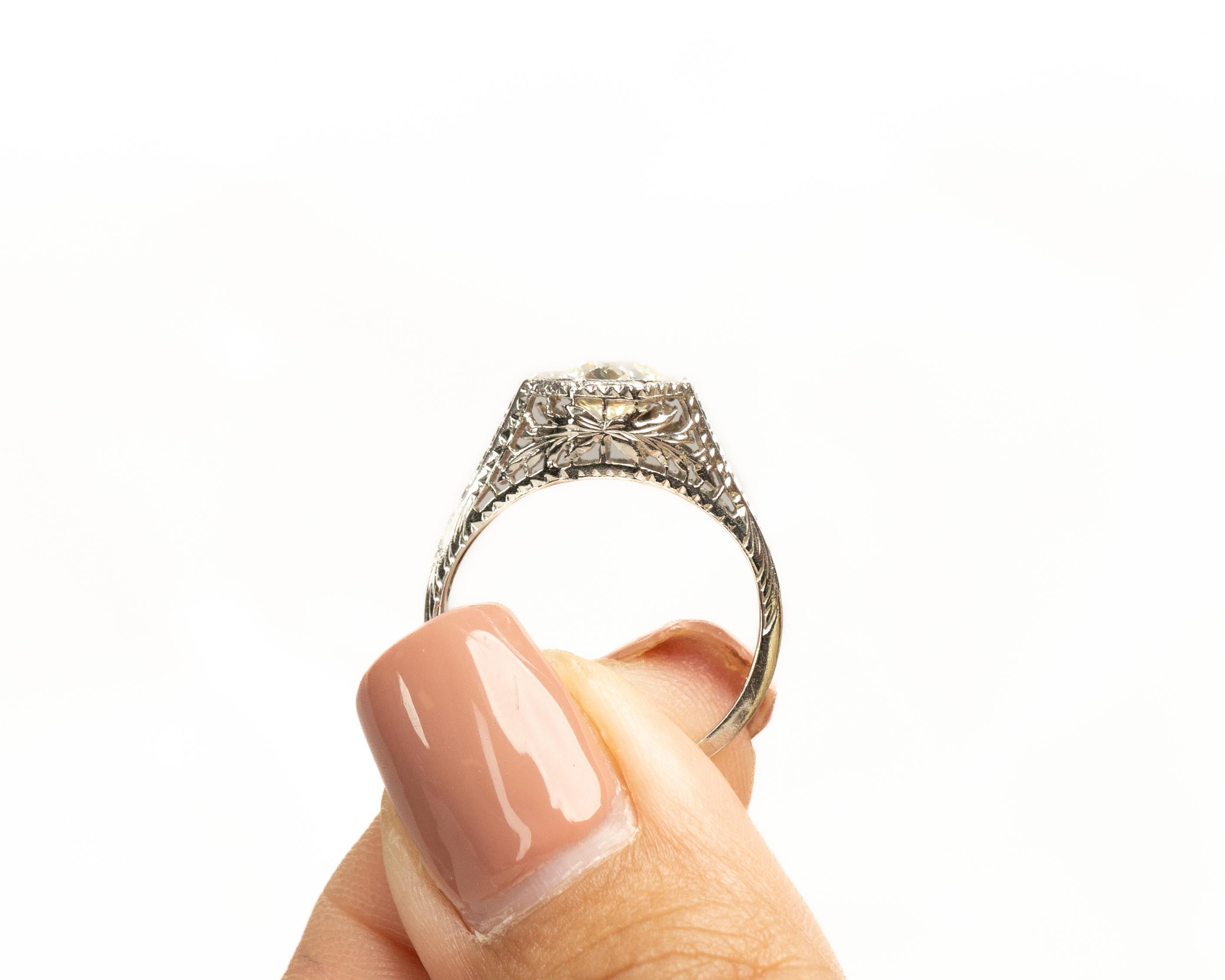 GIA 1.08 Karat Gesamtgewicht Art Deco Diamant Platin Verlobungsring im Zustand „Gut“ im Angebot in Atlanta, GA
