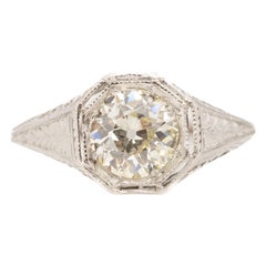 GIA 1.08 Karat Gesamtgewicht Art Deco Diamant Platin Verlobungsring