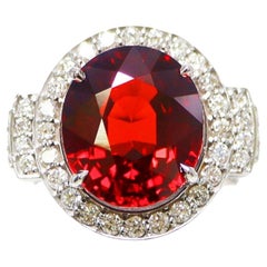 GIA Anillo de compromiso de oro blanco de 14 quilates con 10,82 quilates de granate rojo sangre de paloma y diamantes