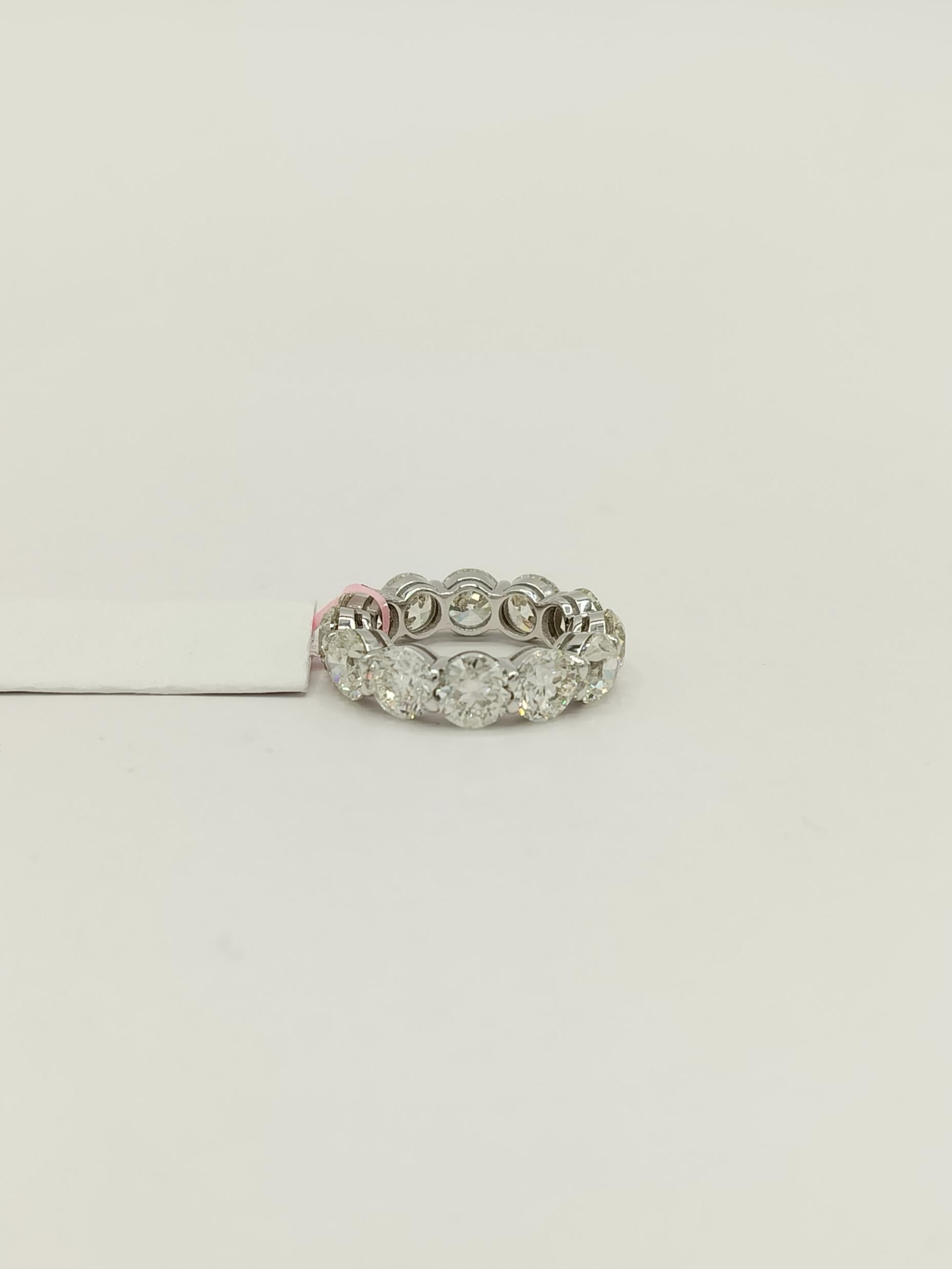 GIA 10.85 ct. White Diamond Round Eternity Band Ring in 18K White Gold For Sale 2