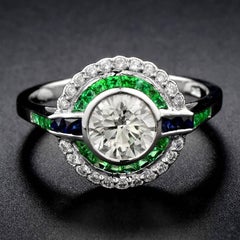 GIA 1.09 Carat Diamond Blue Sapphire Emerald Engagement Ring