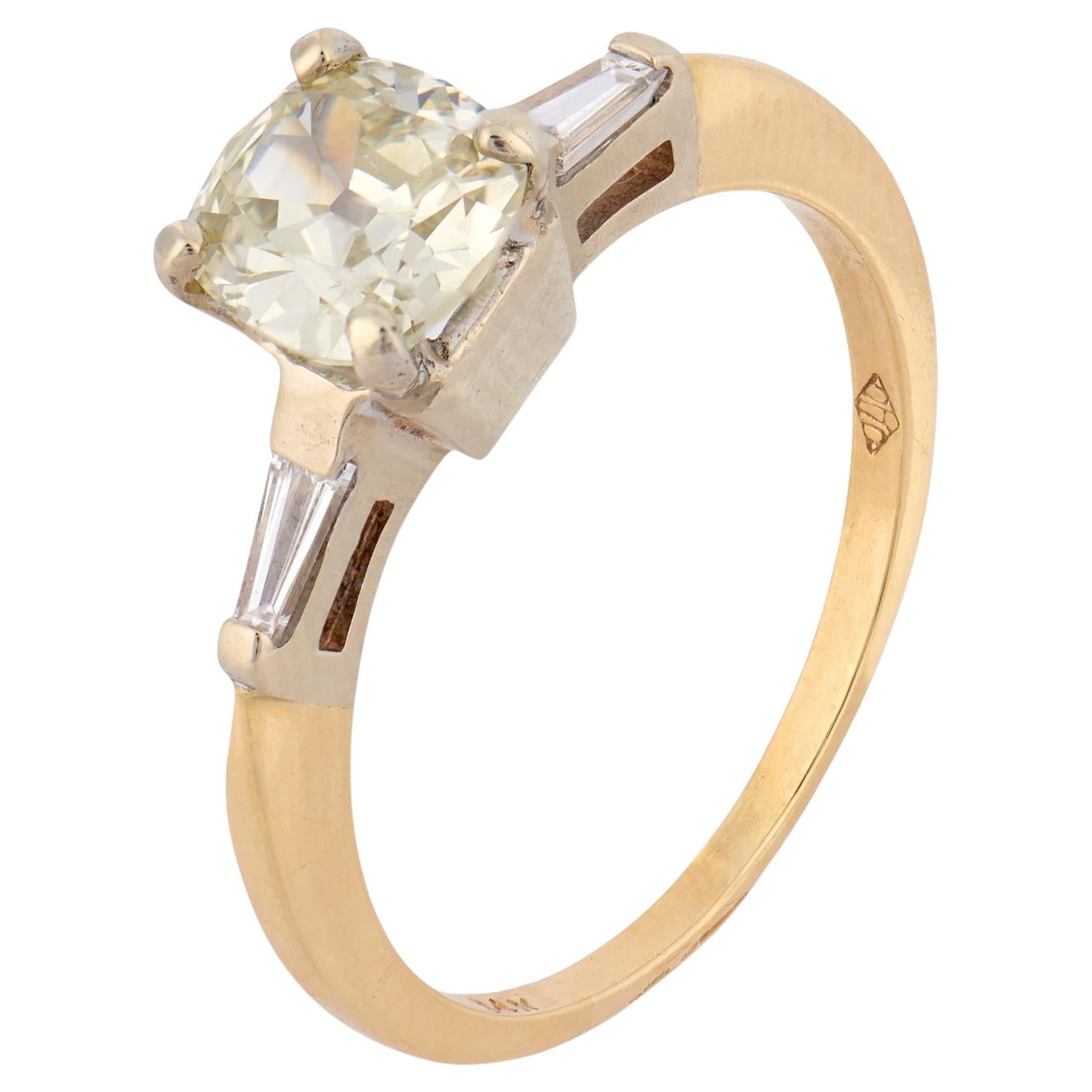 Bague de fiançailles en or jaune 14k GIA 1,09 carat diamant taille mine ancienne