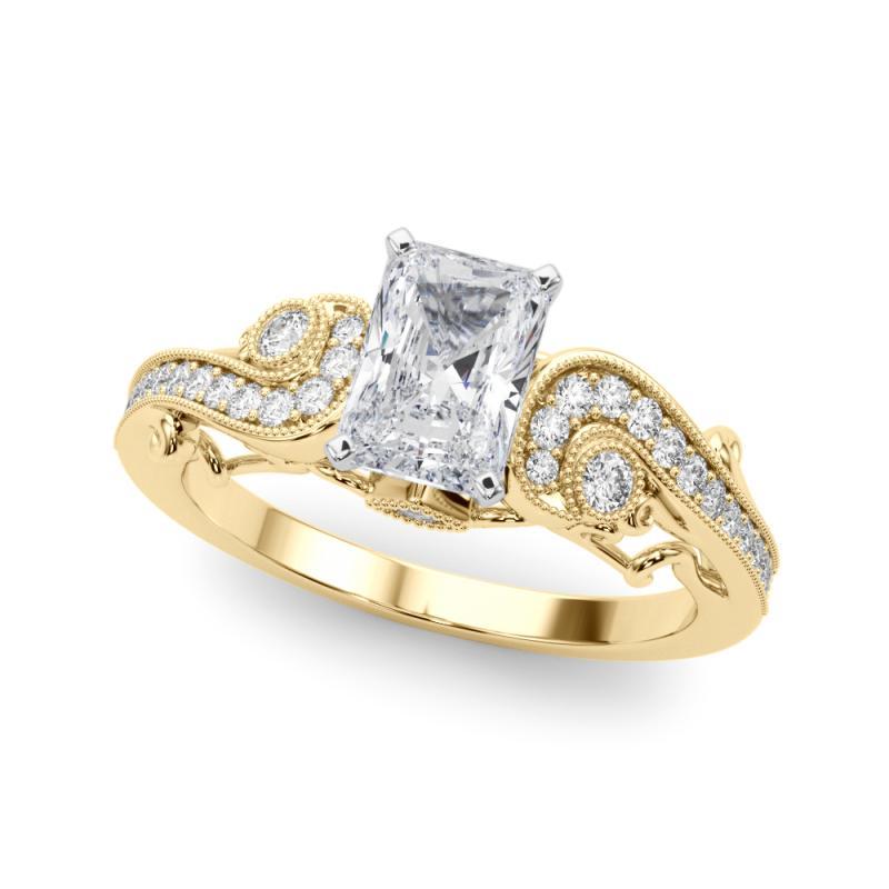 Taille radiant GIA 1.09 Carat Radiant Three-Stone Curved Bypass 18K Yellow Gold Diamond Ring (bague à diamant en or jaune 18K) en vente