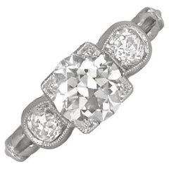 Bague de fiançailles en platine avec un diamant de taille européenne de 1,09ct GIA