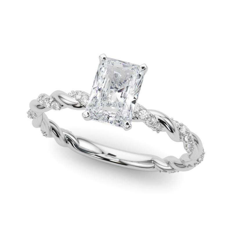 Taille radiant GIA 1.09ct Radiant Micro Pave Twisted Braid Band Bague diamant en or blanc 18K en vente