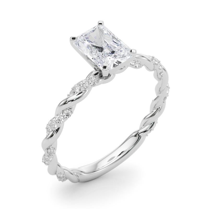 GIA 1.09ct Radiant Micro Pave Twisted Braid Band Bague diamant en or blanc 18K Pour femmes en vente
