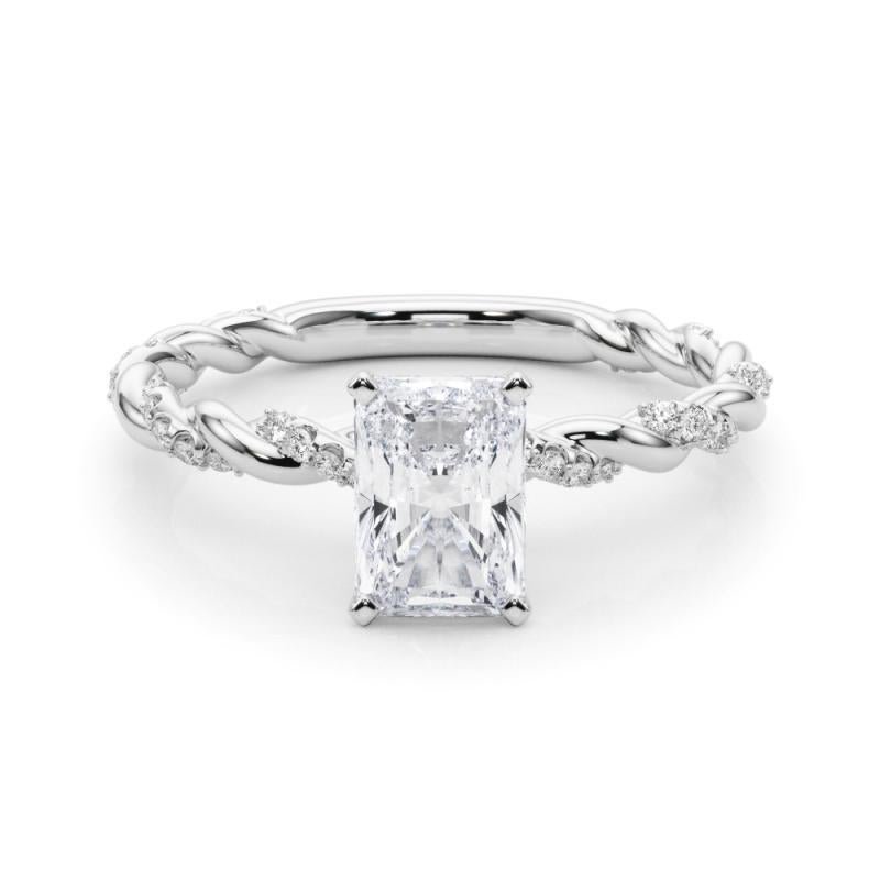 GIA 1.09ct Radiant Micro Pave Twisted Braid Band Bague diamant en or blanc 18K