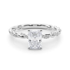 GIA 1.09ct Radiant Micro Pave Twisted Braid Band Bague diamant en or blanc 18K