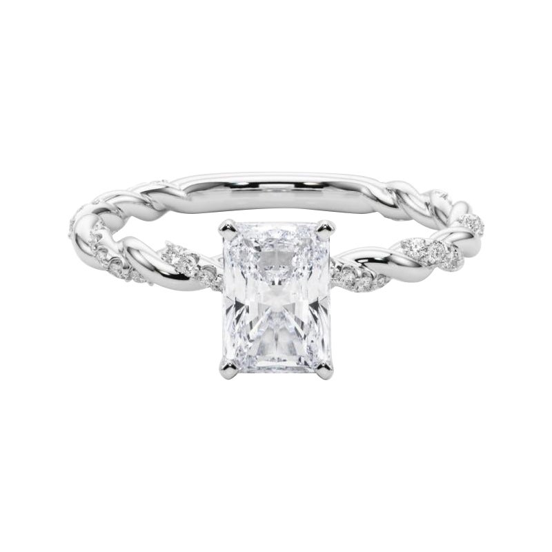 GIA 1.09ct Radiante Micro Pave Trenzado Trenzado Banda Anillo de Diamantes de Oro Blanco de 18K