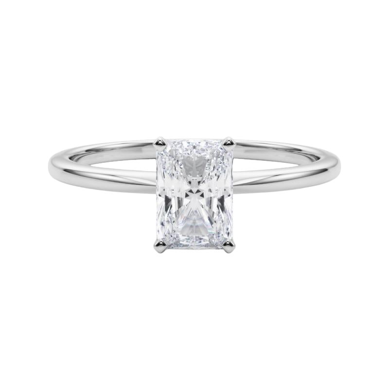 GIA 1.09 ct Radiante con garras Solitario Slim Band  Anillo de diamantes