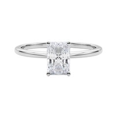 GIA 1.09 ct Radiante con garras Solitario Slim Band  Anillo de diamantes