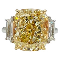 GIA 11 Carat Fancy Yellow Cushion and White Diamond Ring in 18K Gold & Platinum