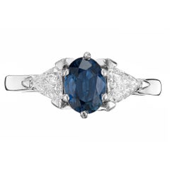 GIA 1.10 Carat Oval Cornflower Blue Sapphire Diamond Platinum Engagement Ring