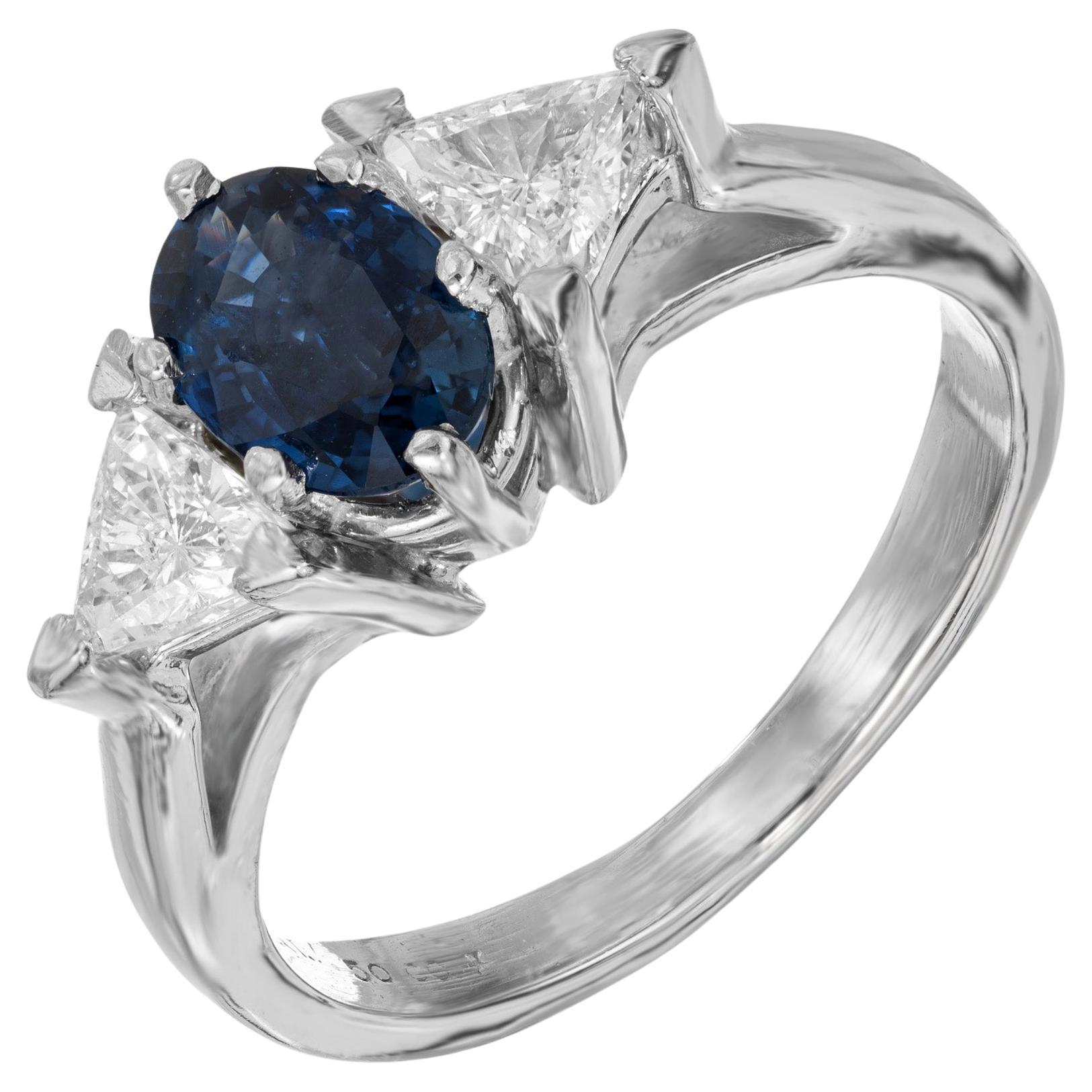 GIA 1.10 Carat Oval Cornflower Blue Sapphire Diamond Platinum Engagement Ring
