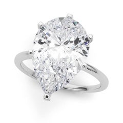 GIA 7.01ct Pear Slim Band Prong Set Solitaire 18K White Gold Diamond Ring
