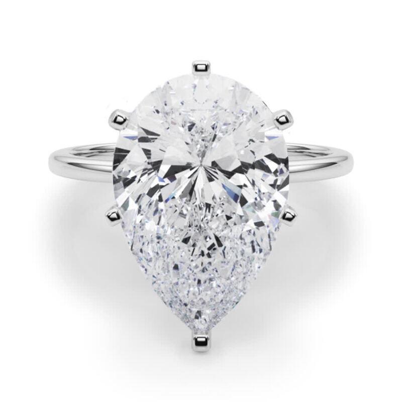 GIA 11.01ct Pear Slim Band Prong Set Solitaire 18K White Gold Diamond Ring