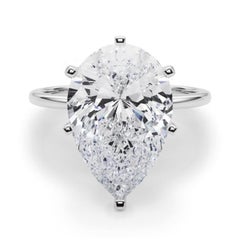 GIA 11.01ct Pear Slim Band Prong Set Solitaire 18K White Gold Diamond Ring