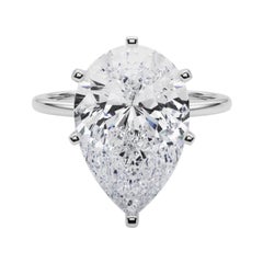 GIA 11.01ct Pear Slim Band Prong Set Solitaire 18K White Gold Diamond Ring