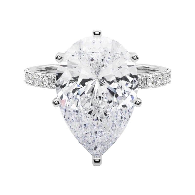 GIA 11.01ct Solitaire poire avec Demi-Eternité Bague diamant en or blanc 18K