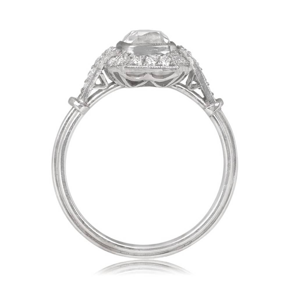 Art Deco GIA 1.10ct Antique Cushion Cut Diamond Engagement Ring, G Color, Halo, Platinum For Sale