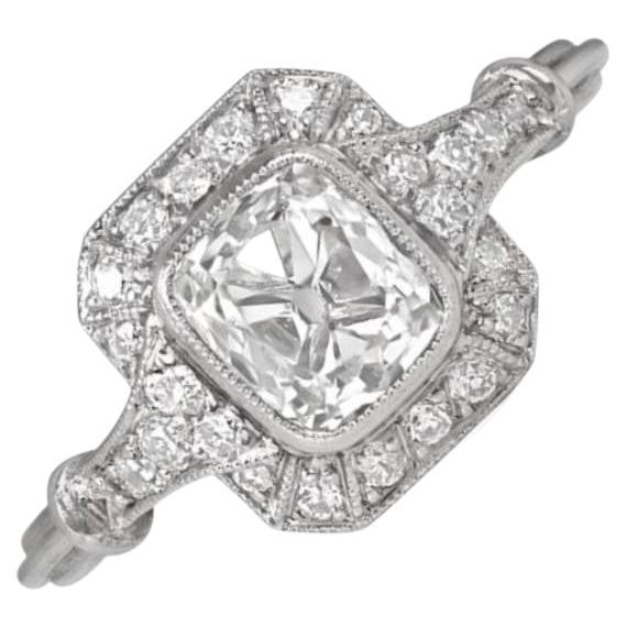 GIA 1.10ct Antique Cushion Cut Diamond Engagement Ring, G Color, Halo, Platinum For Sale