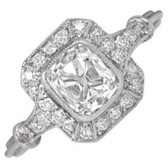 GIA 1.10ct Antique Cushion Cut Diamond Engagement Ring, G Color, Halo, Platinum
