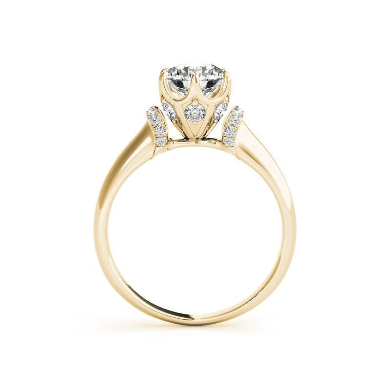 GIA 1.11ct Round Hidden Halo Tulip 6-Prong Vintage Yellow Gold Diamond Ring Neuf - En vente à New York, NY