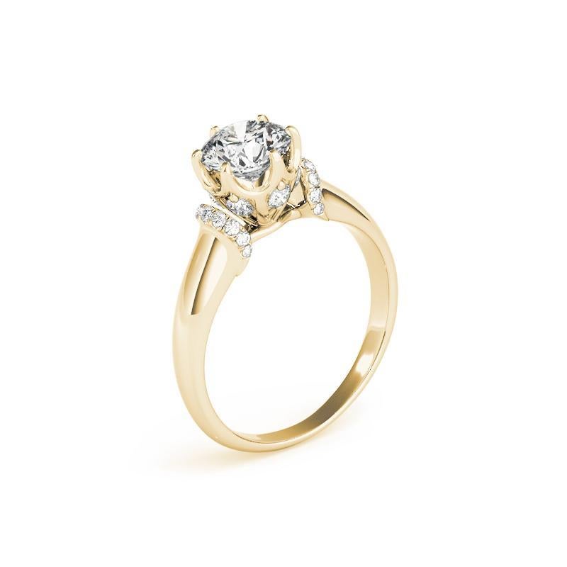 GIA 1.11ct Round Hidden Halo Tulip 6-Prong Vintage Yellow Gold Diamond Ring Pour femmes en vente