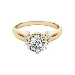 GIA 1,11ct Anello con diamante rotondo nascosto a forma di tulipano a 6 punte in oro giallo vintage