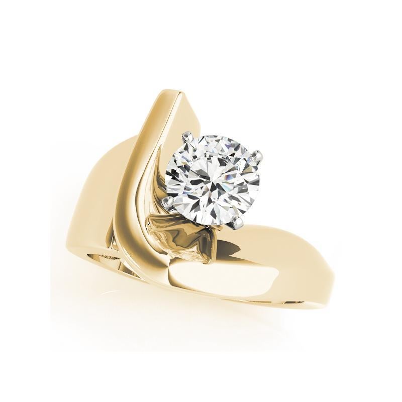Round Cut GIA 1.11ct Round Modern Solitaire Curved Band 18K Yellow Gold Diamond Ring For Sale