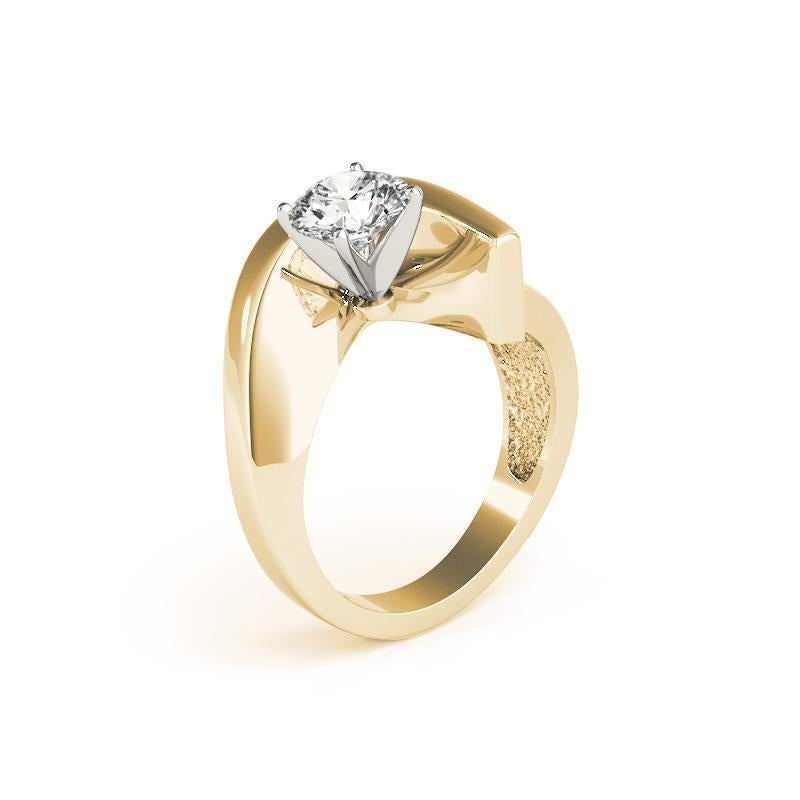 Women's GIA 1.11ct Round Modern Solitaire Curved Band 18K Yellow Gold Diamond Ring For Sale
