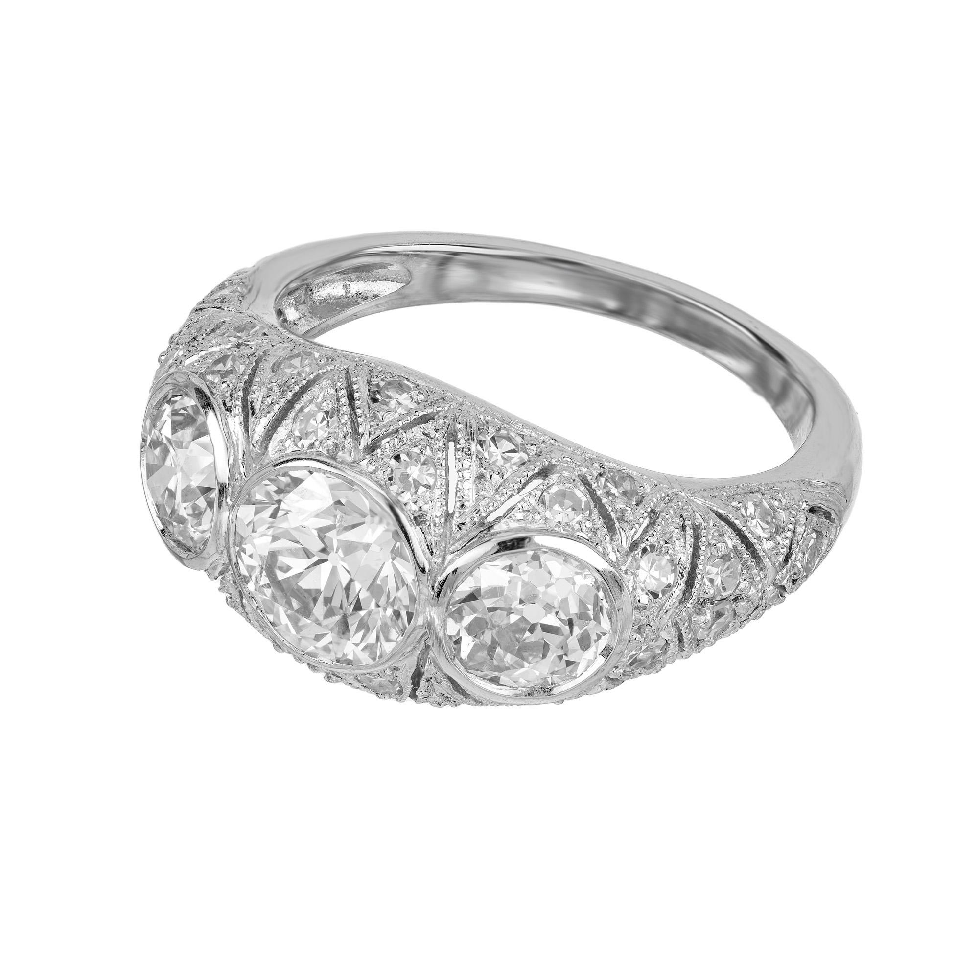 Taille vieille Europe Bague de fiançailles Art déco en platine avec diamant taille européenne ancienne de 1,12 carat certifié GIA en vente