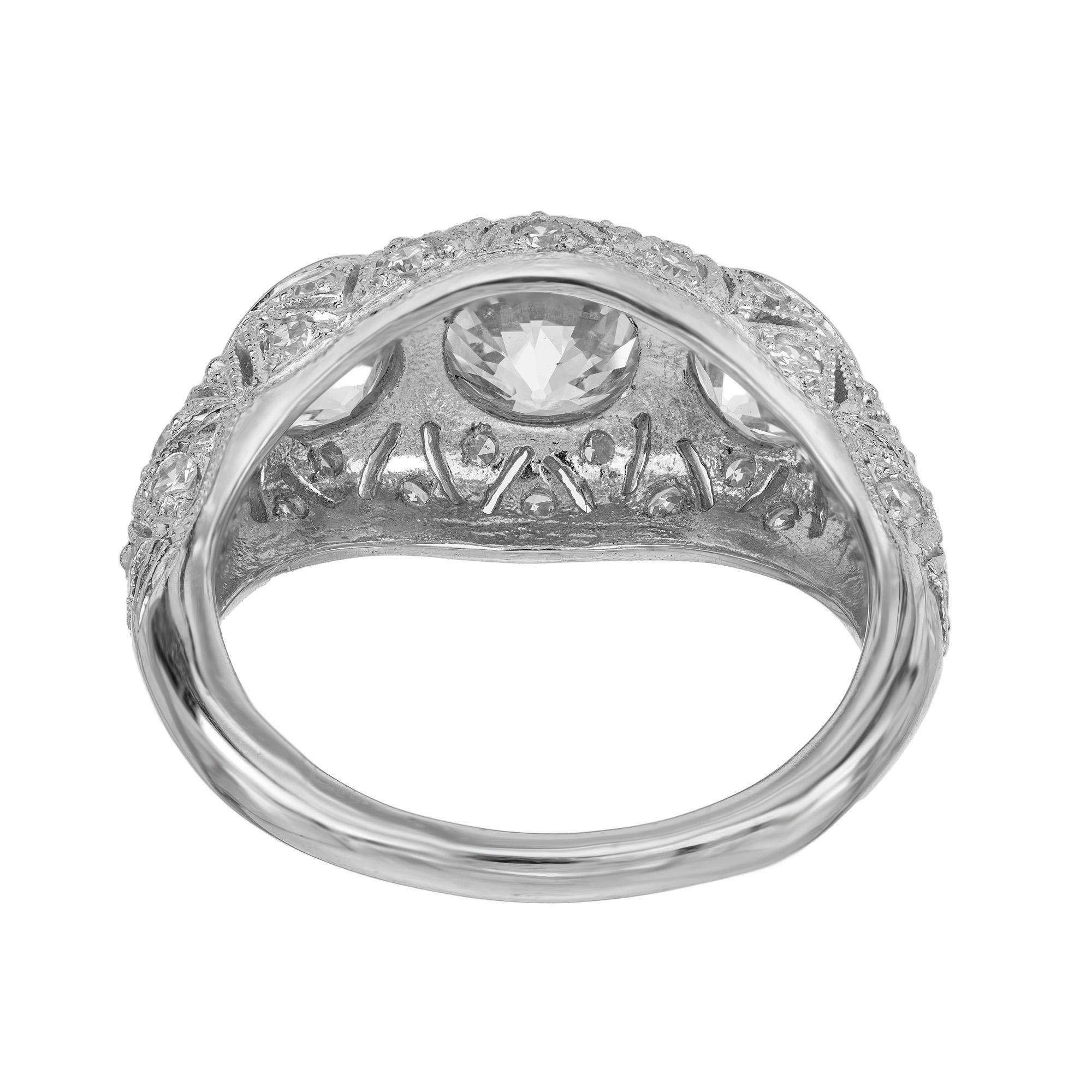 Bague de fiançailles Art déco en platine avec diamant taille européenne ancienne de 1,12 carat certifié GIA en vente 3