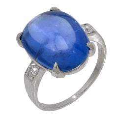 GIA 11,24 carats Ceylon no heat cabochon cut saphir diamant bague platine