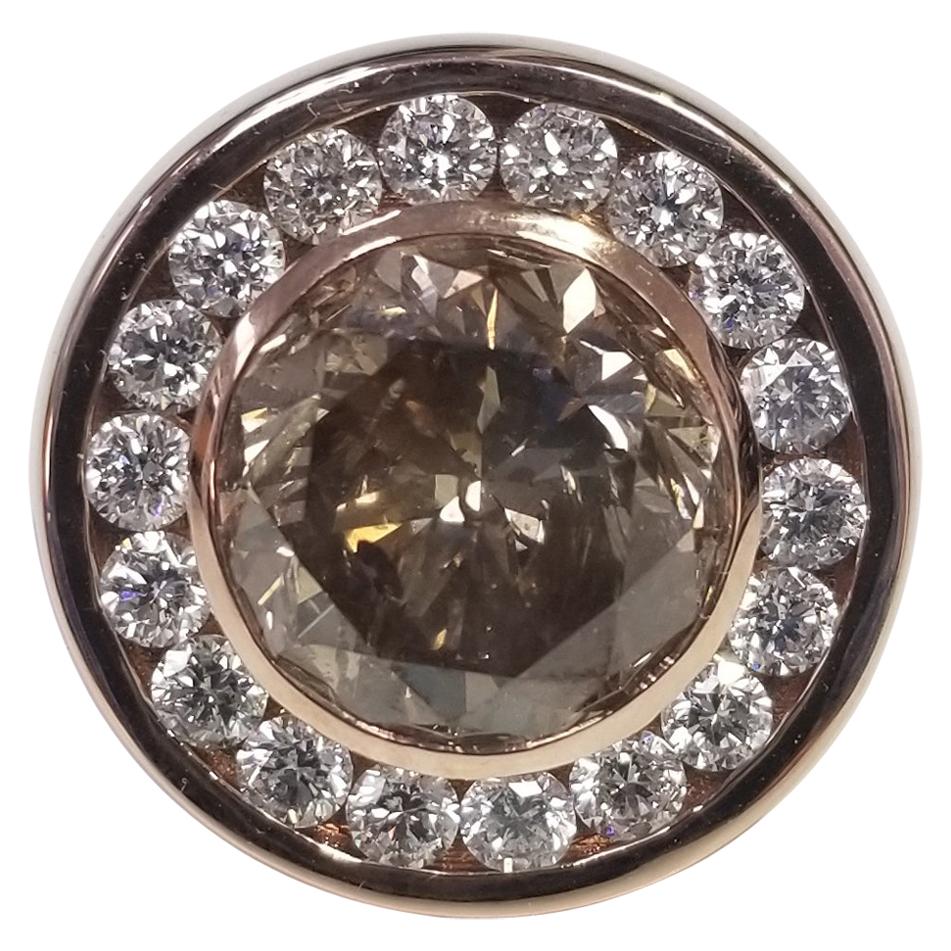 GIA 11.24 Carat Natural Fancy Dark Yellowish Brown Brilliant Cut Diamond Ring For Sale