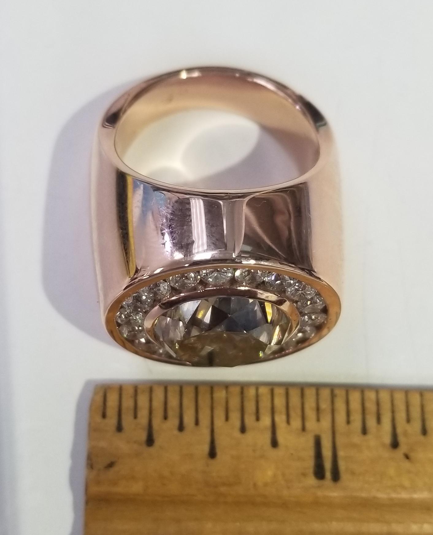 GIA 11.24 Carat Natural Fancy Dark Yellowish Brown Brilliant Cut Diamond Ring In Excellent Condition In Los Angeles, CA
