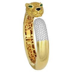 Bracelet jonc panthère en or jaune avec diamants jaunes et blancs de 11,25 carats certifiés GIA