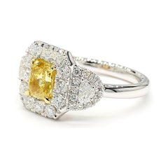 GIA 1.13 Carat Fancy Intense Yellow Radiant Ring with Half Moons 18K White Gold