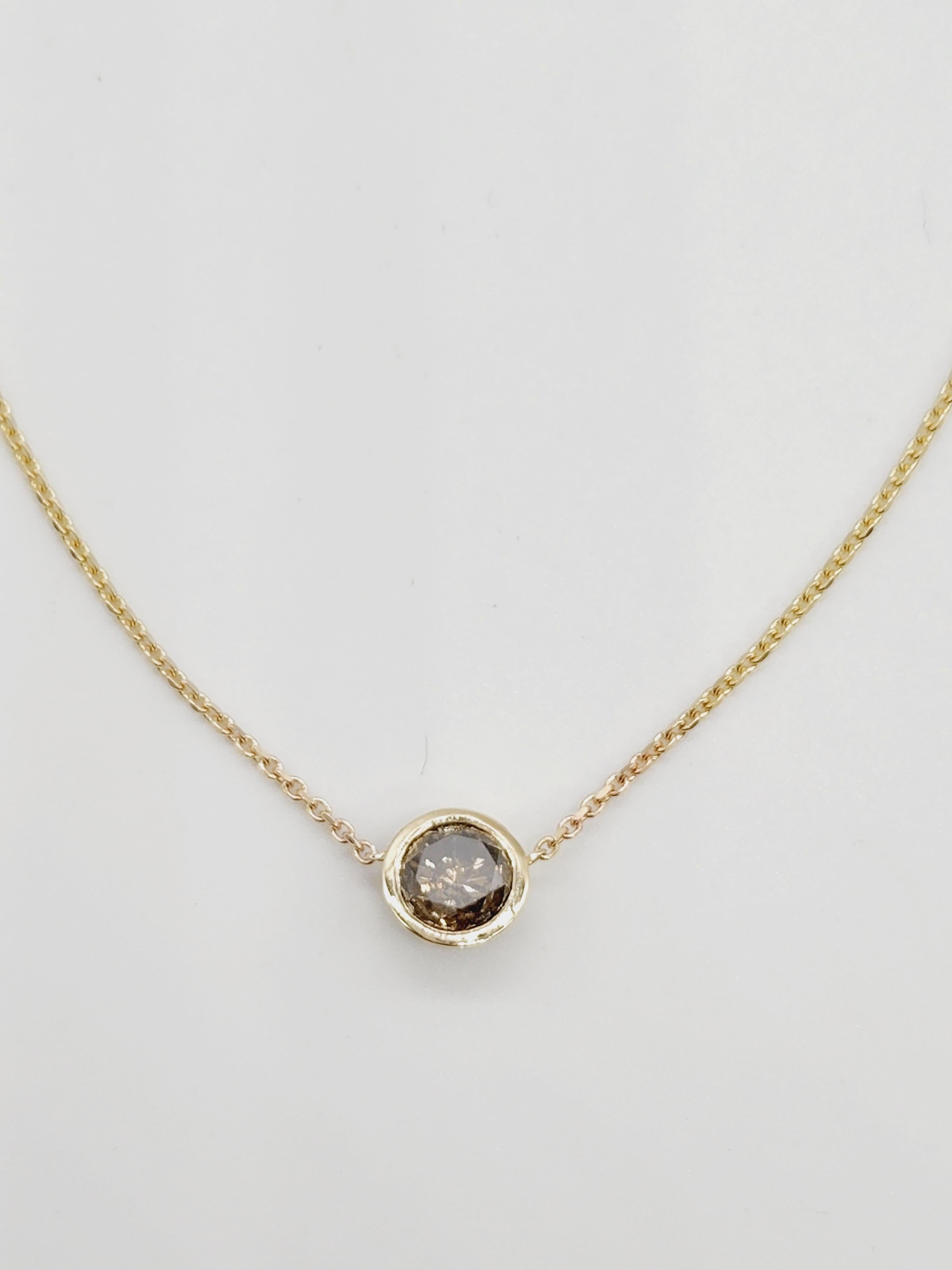 GIA 1.13 Carat Round Fancy Diamond Pendant 14 Karat Yellow Gold In New Condition For Sale In Great Neck, NY