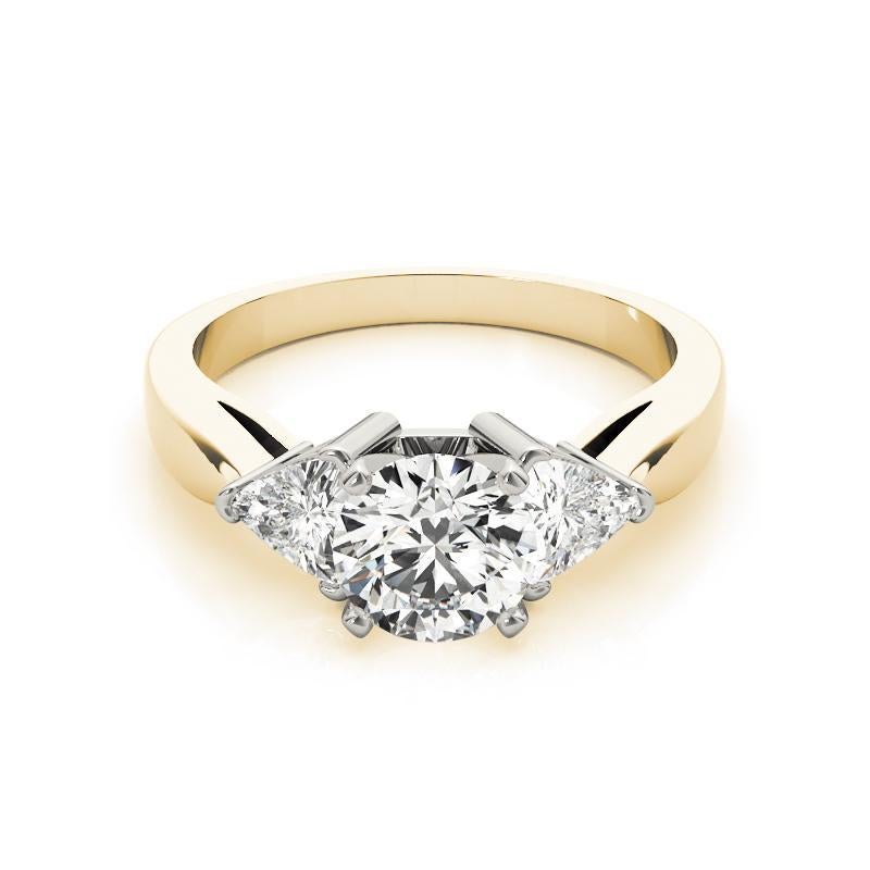 GIA 1,14 Karat Runder Billionenschliff Dreisteiniger Diamantring aus 18K Gelbgold
