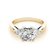 GIA 1,14 Karat Runder Billionenschliff Dreisteiniger Diamantring aus 18K Gelbgold