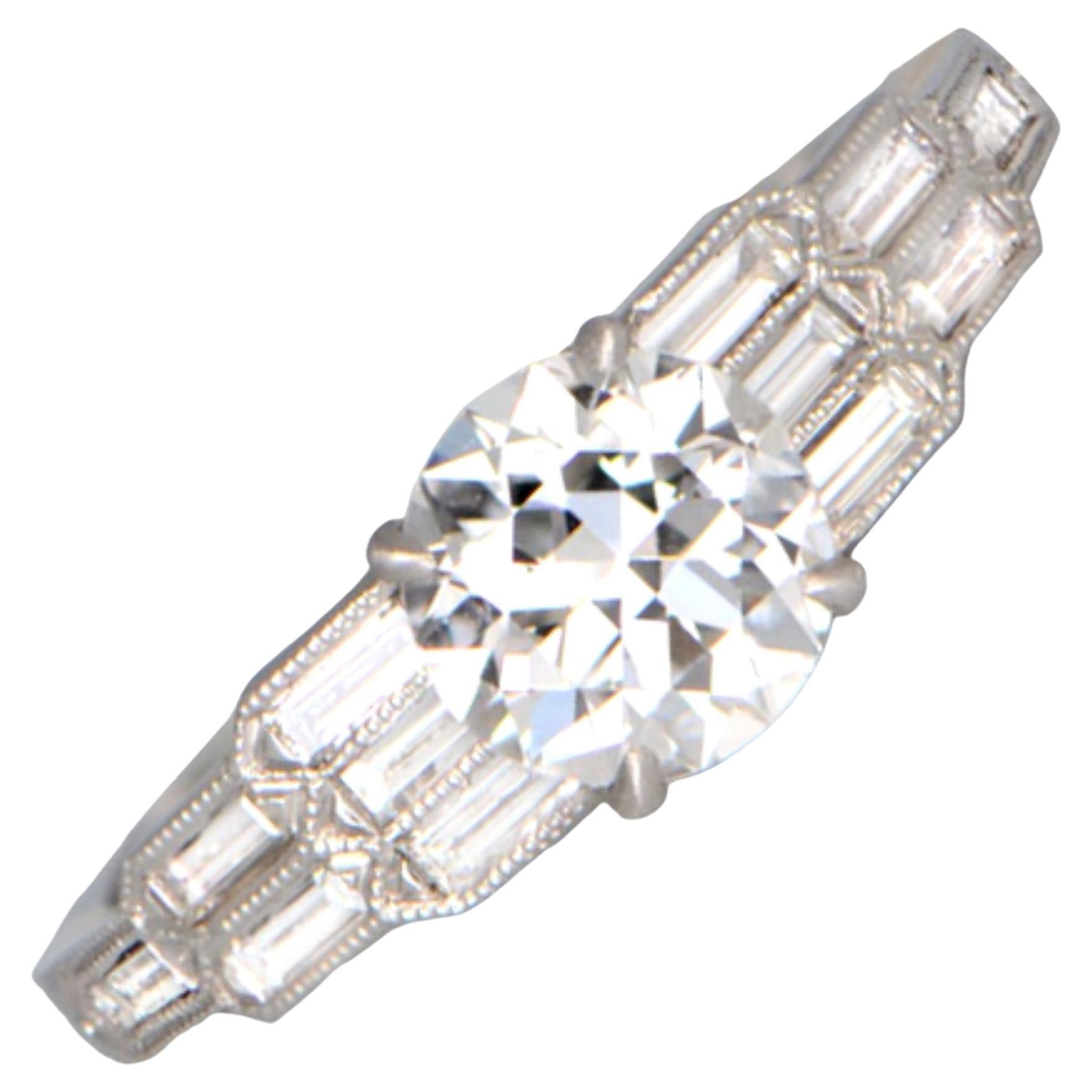 GIA 1.14ct Old Euro-Cut Diamond Engagement Ring, H Color, Vs1 Clarity, Platinum