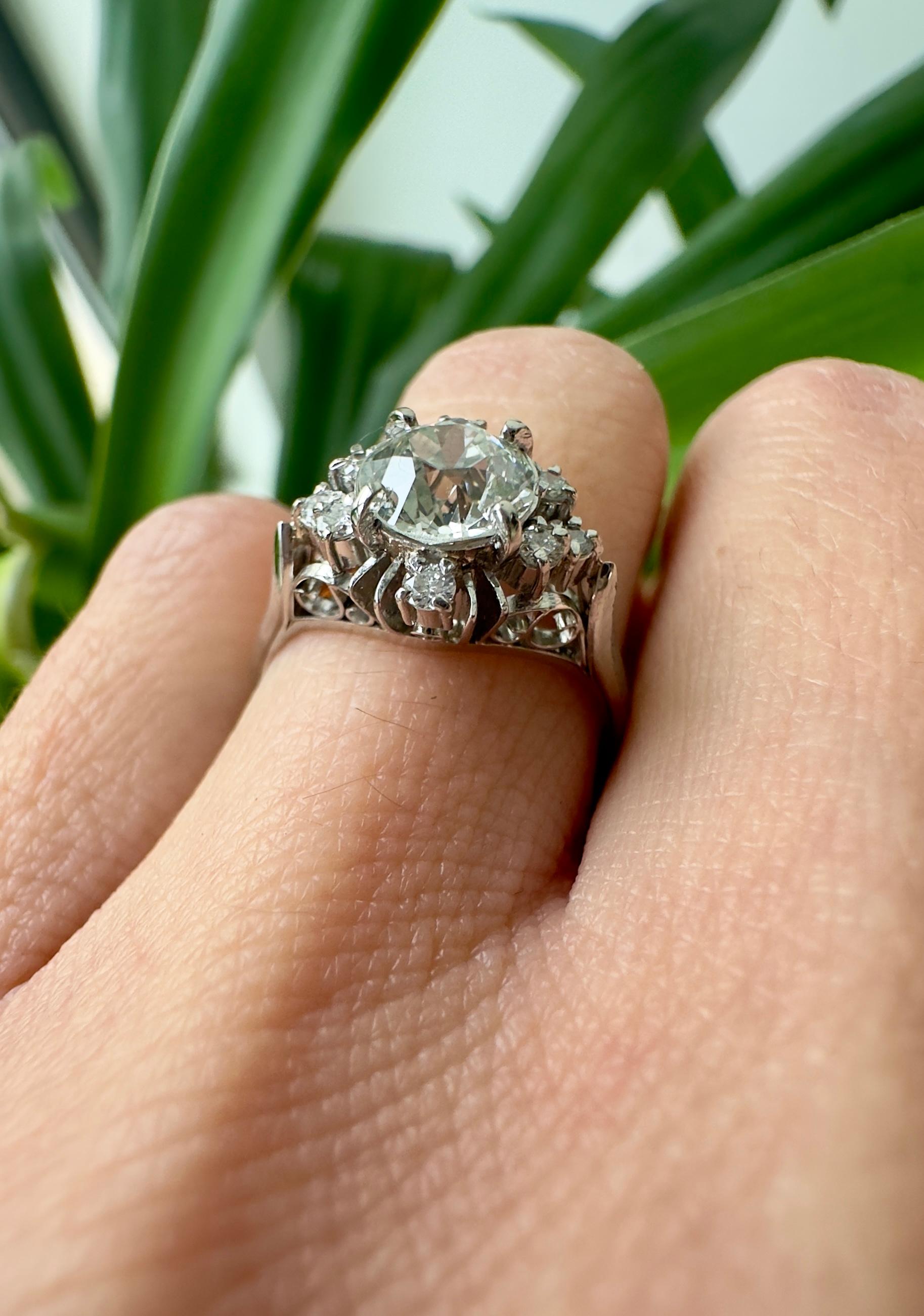 Verlobungsring aus Platin mit GIA 1,15 Karat altem Eurodiamant im Vintage-Stil im Angebot 1