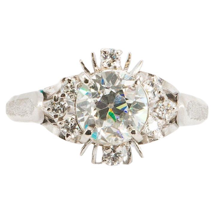 Verlobungsring aus Platin mit GIA 1,15 Karat altem Eurodiamant im Vintage-Stil