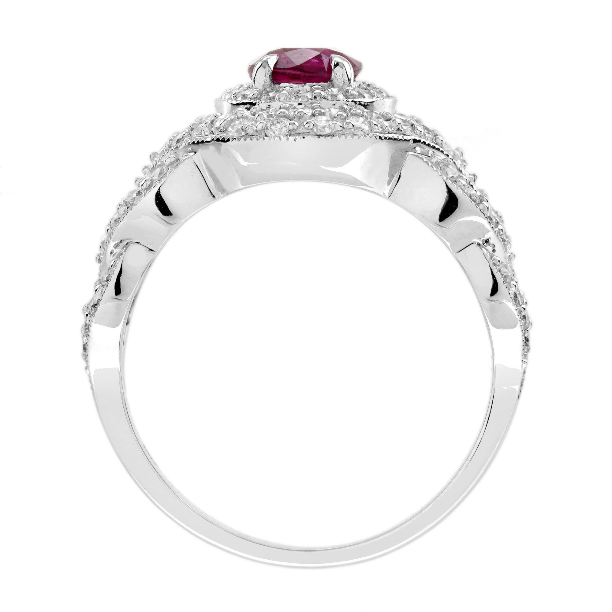 GIA 1.15 Ct. Ruby and Diamond Engagement Ring in 18K White Gold For Sale 5