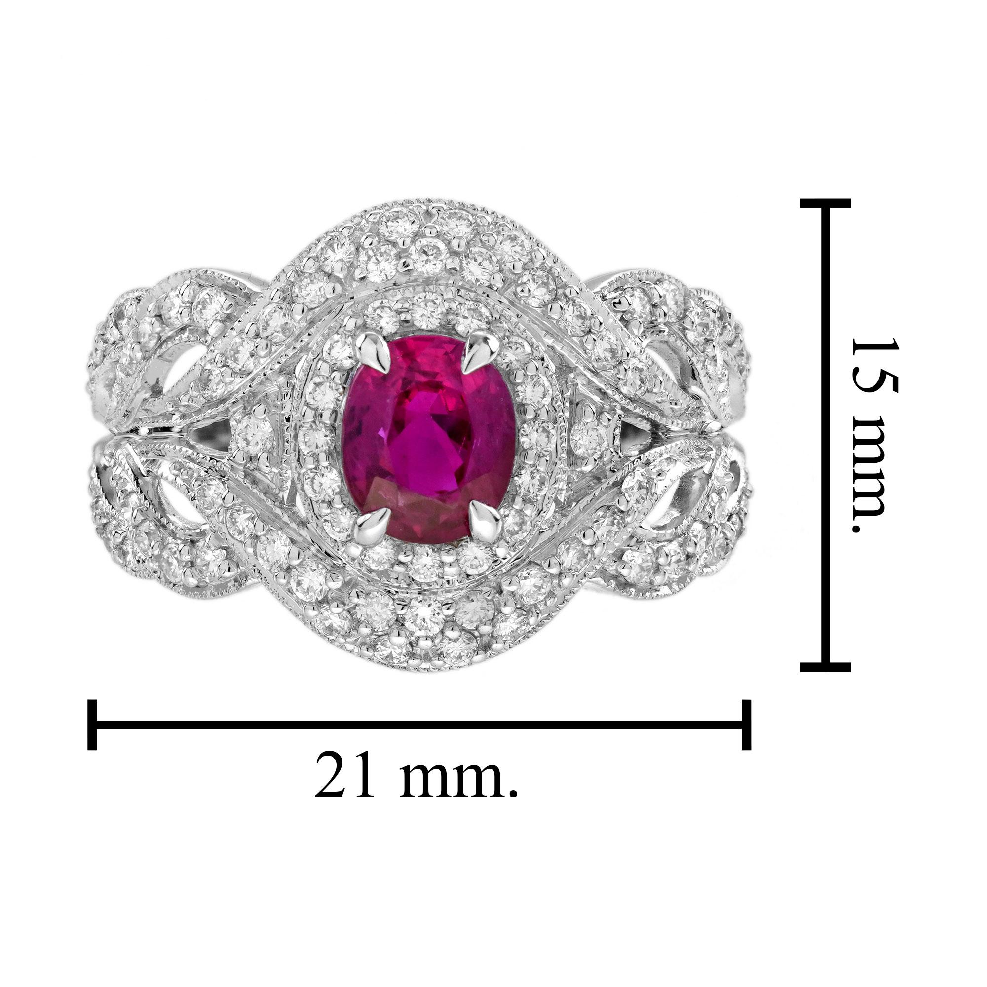 GIA 1.15 Ct. Ruby and Diamond Engagement Ring in 18K White Gold For Sale 6