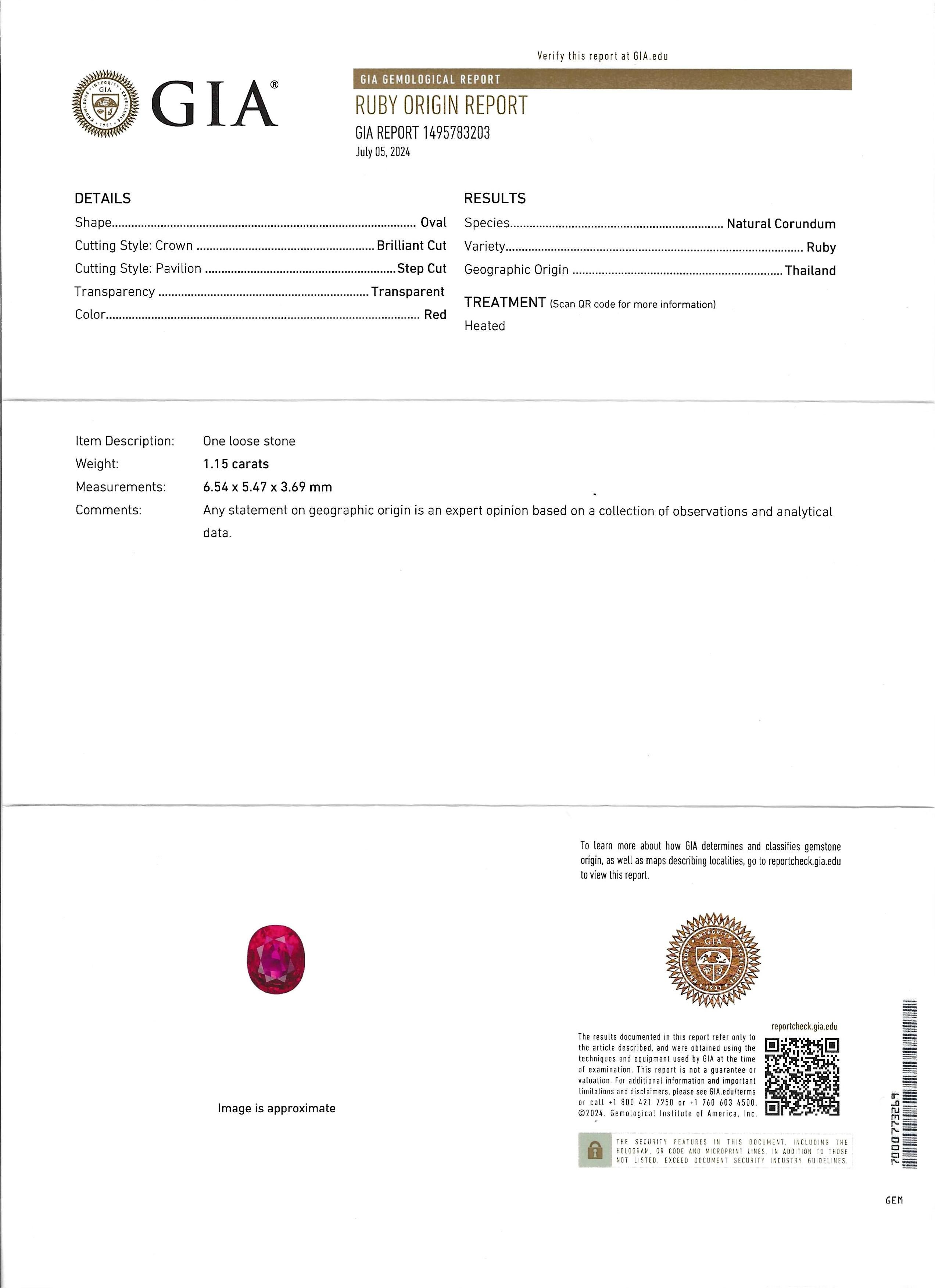 GIA 1.15 Ct. Ruby and Diamond Engagement Ring in 18K White Gold For Sale 7