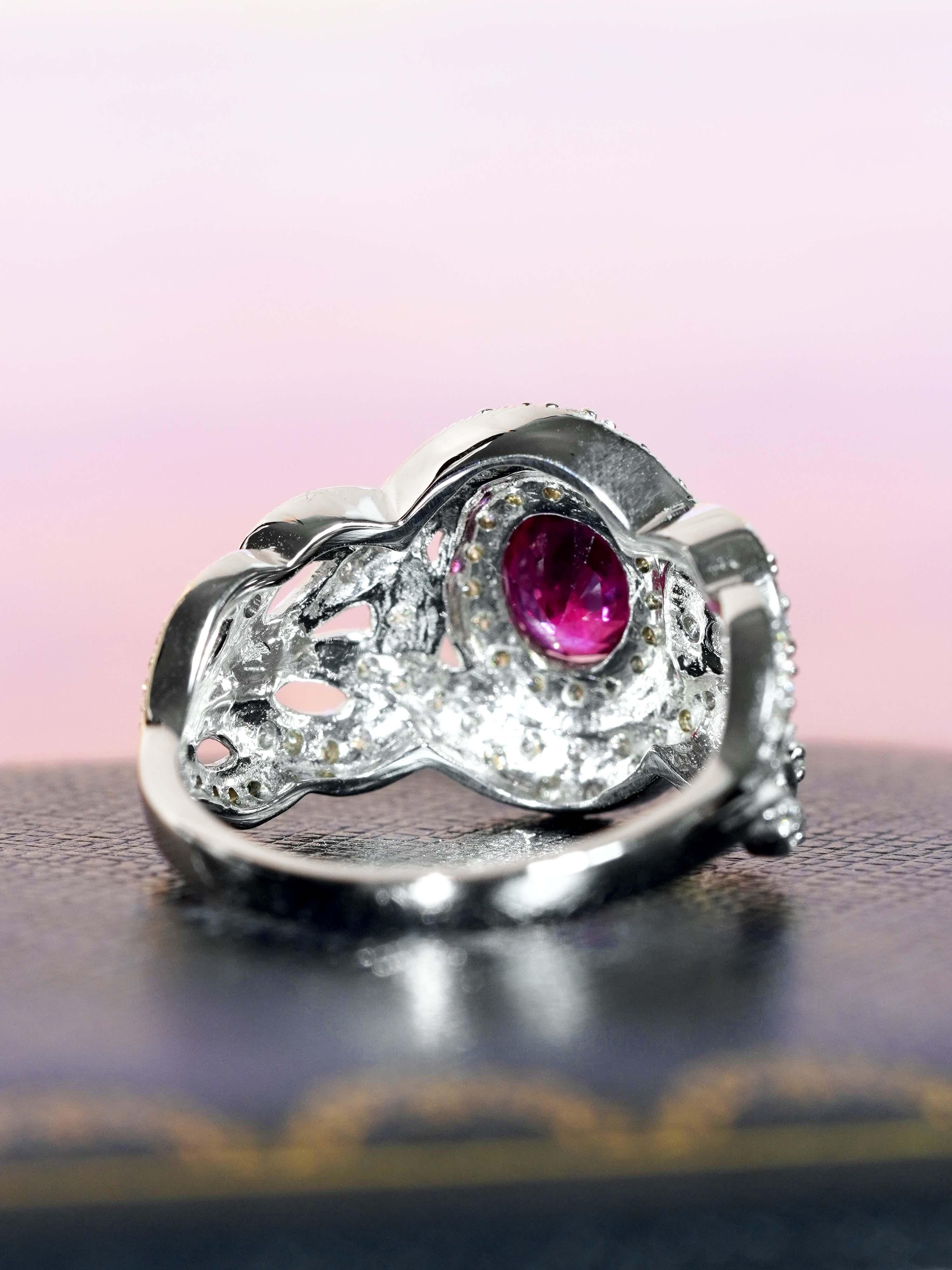 GIA 1.15 Ct. Ruby and Diamond Engagement Ring in 18K White Gold For Sale 1